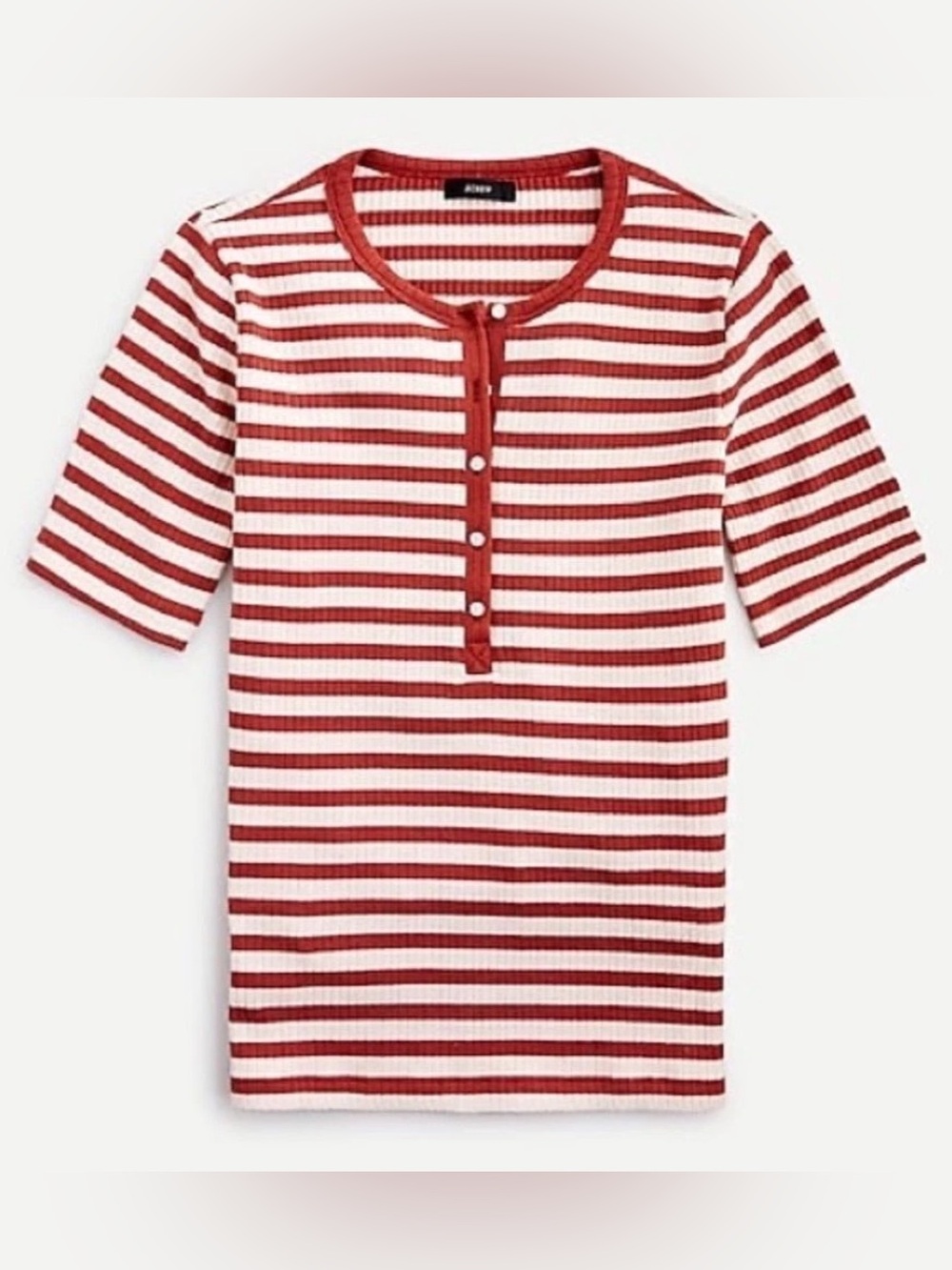 J.Crew Ribbed Henley Top Burnt Orange & Ivory White Stripe Cotton Blend Size L